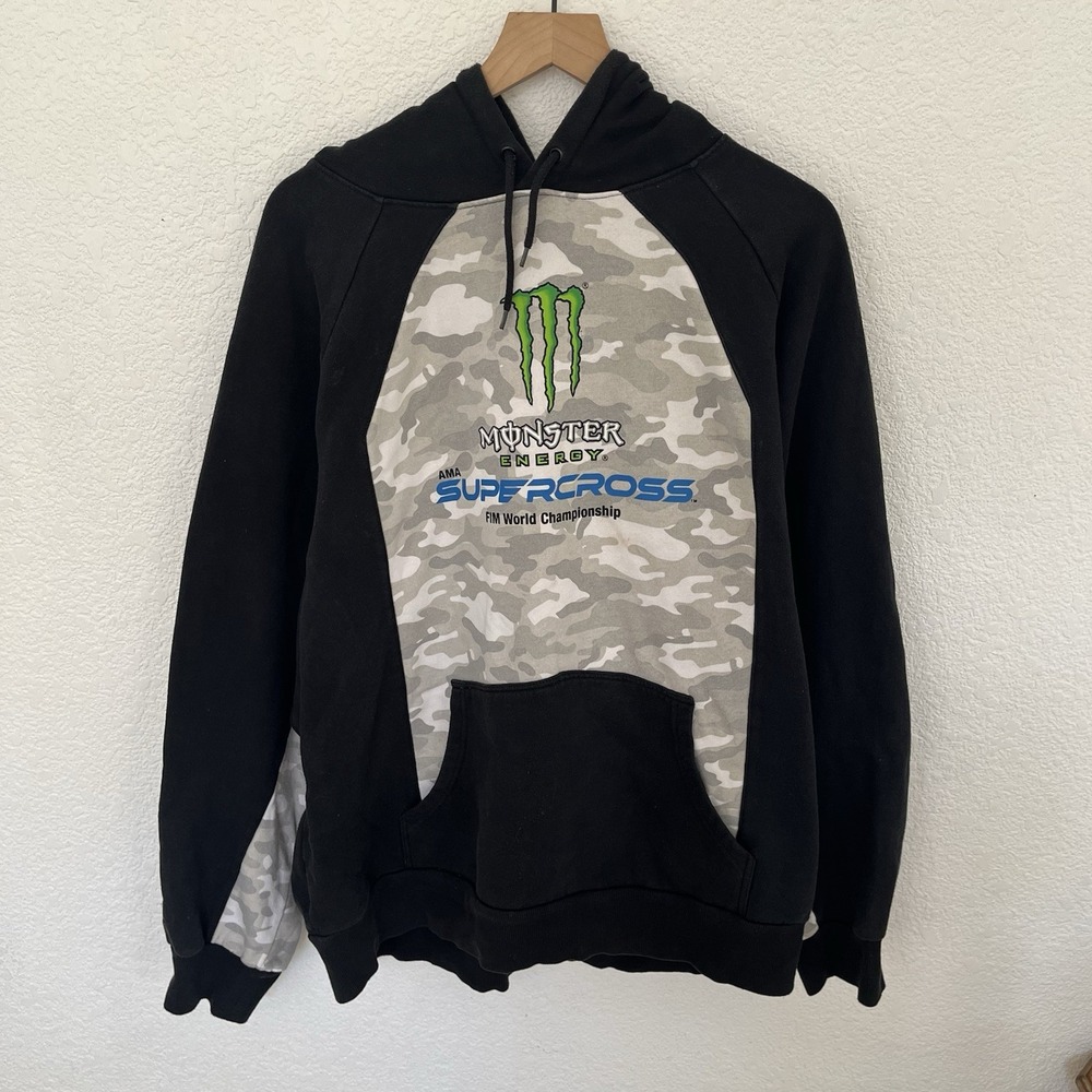 Monster Energy AMA Supercross Camo Hoodie Mens Black Gray FIM Championship 2XL